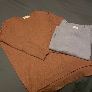 2 Dreamers v-neck sweaters. One grey and one “ginger”.